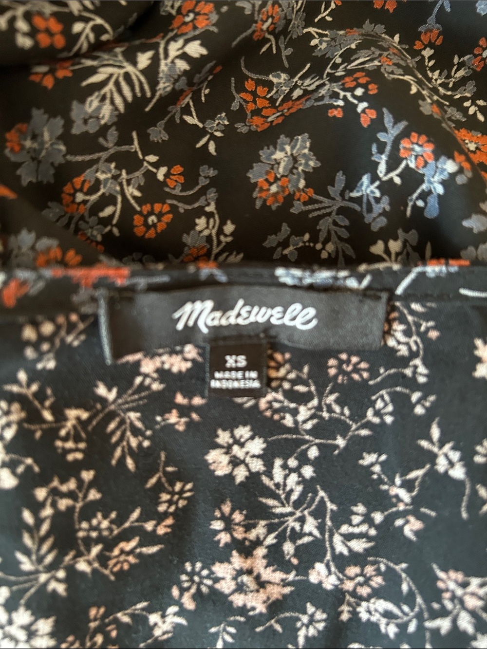 Madewell Black Floral Button-Front Midi Dress with Rust Accents size XS - Picture 12 of 13